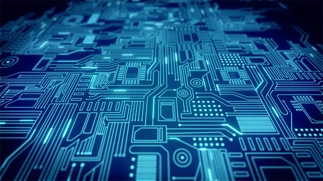 Blue Circuit Board Pattern Close Up