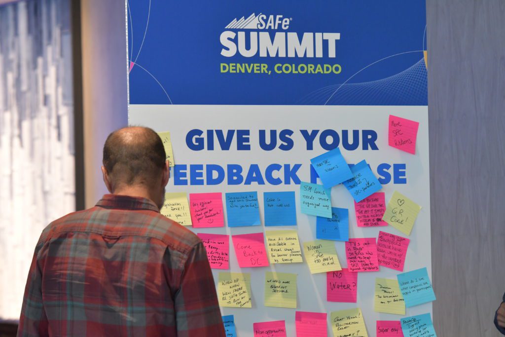 2022 SAFe Summit feedback notes on a board