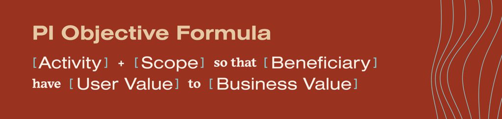 PI Objective Formula
[Activity] + [Scope] so that [Beneficiary] have [User Value] to [Business Value]
