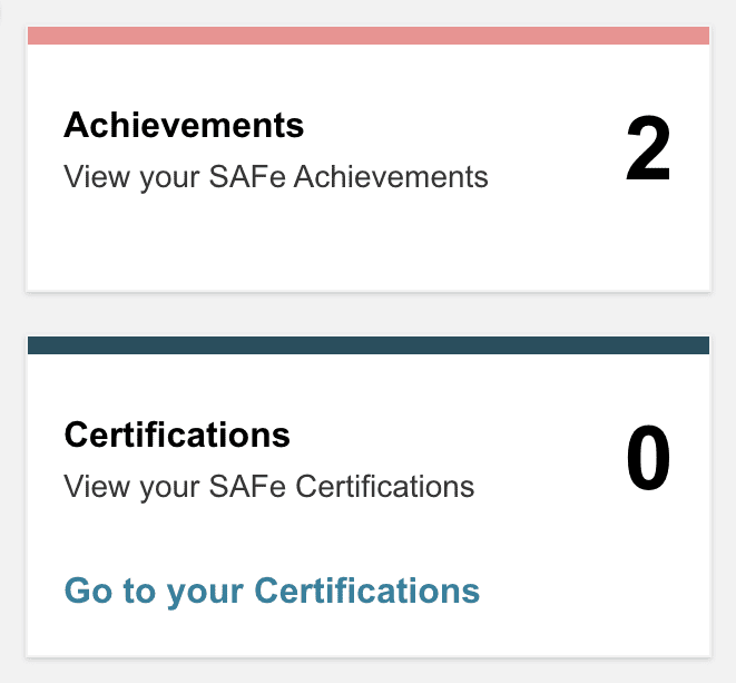 Screenshot of how to access Achievements and Certifications from the SAFe Studio homepage