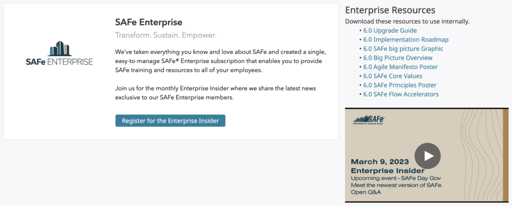 Screenshot of the SAFe Enterprise page in SAFe Studio