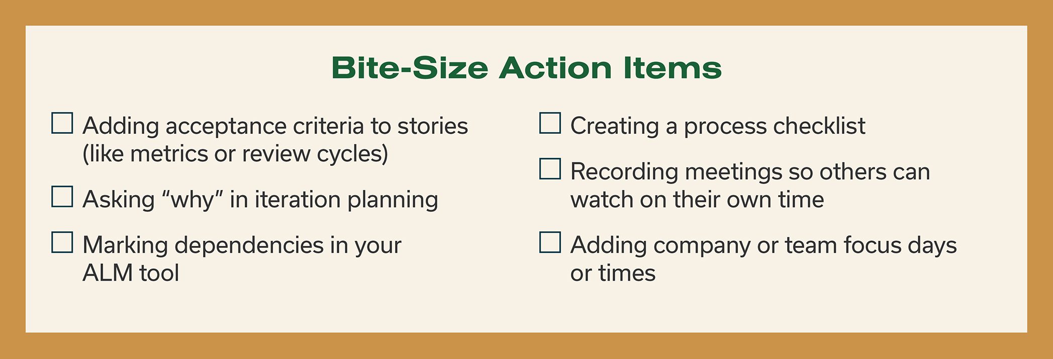 Bite-size action item examples