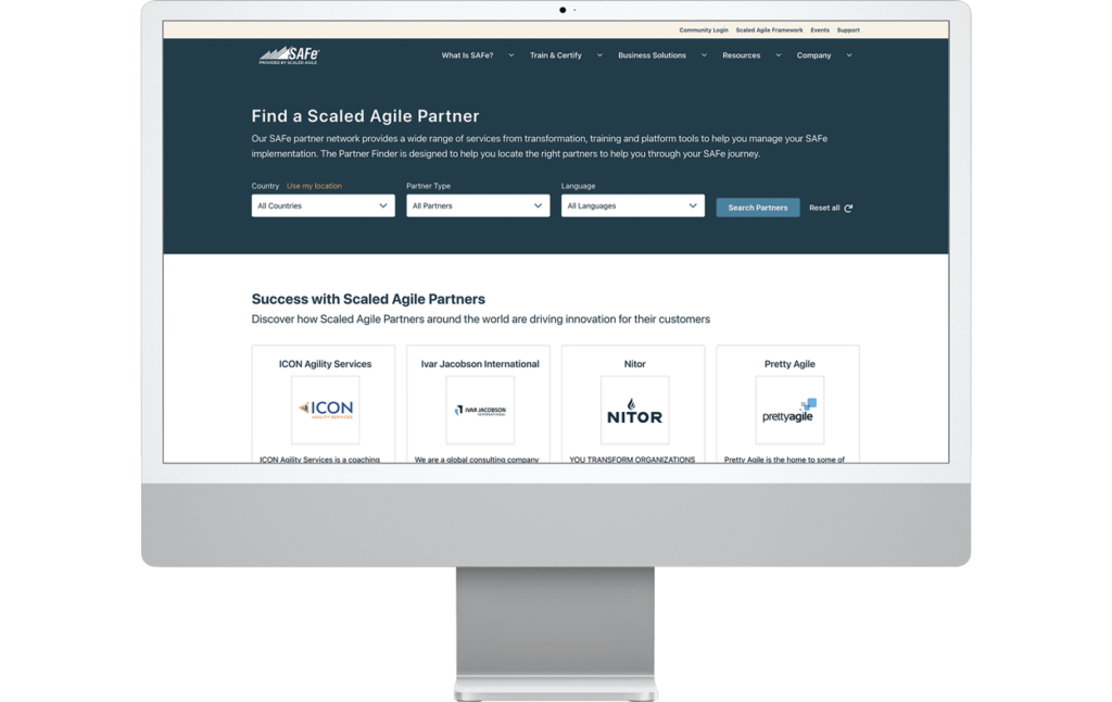 Scaled Agile partner finder webpage